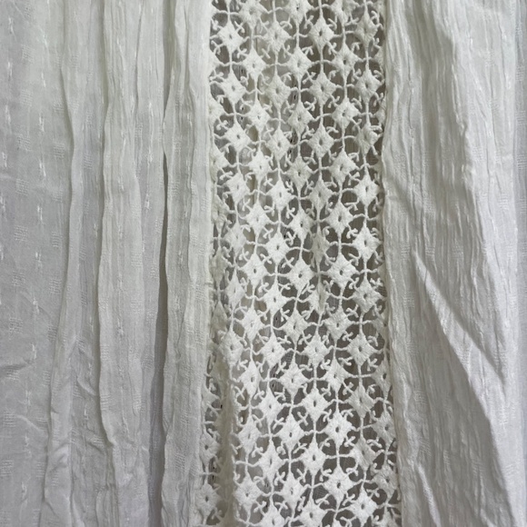 Free People Blouse Lace Inset Button Front‎ Long Sleeves High-Low Hem White W M - Picture 9 of 12